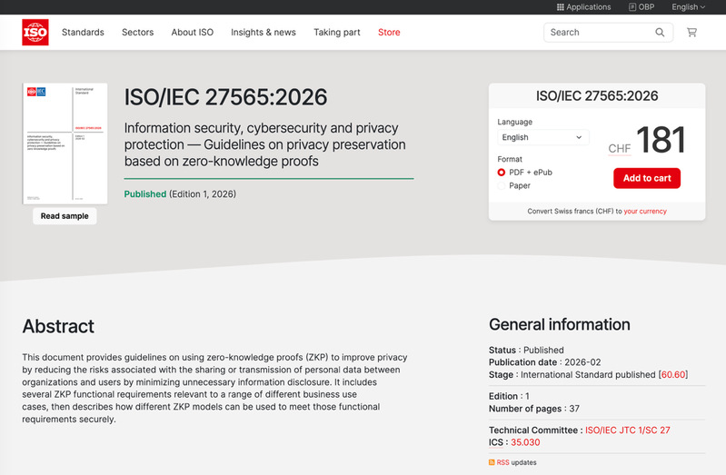 区块链与数据安全全重牵头的ISO/IEC 27565：2026 《基于零知识证明的隐私保护指南》国际标准正式发布